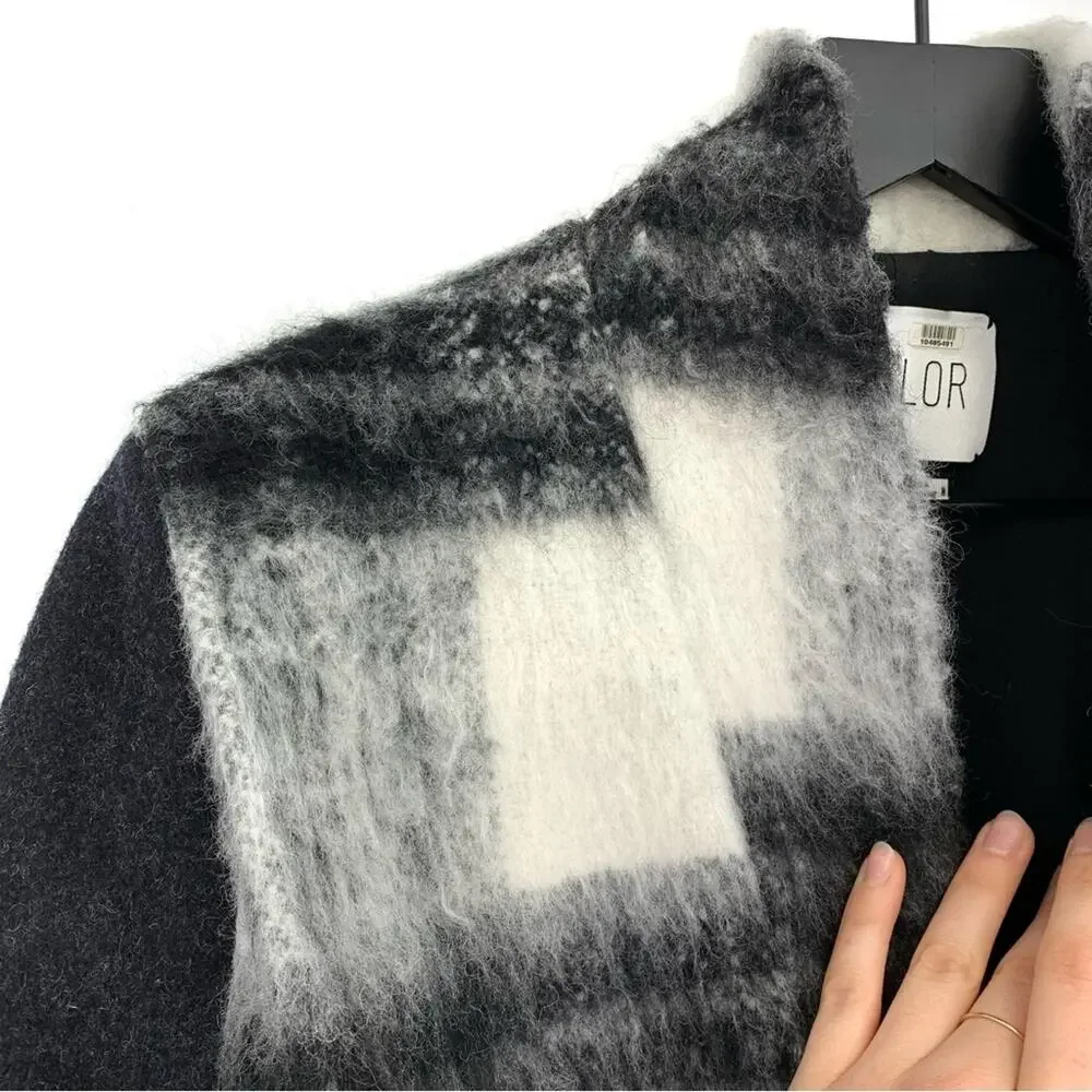 SAYLOR Brushed Wool Long Coat Buffalo Check Black White M
